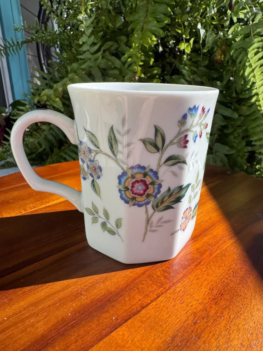Vintage Andrea by Sadek Floral Coffee Mug, Hexagonal Porcelain Tea Cup